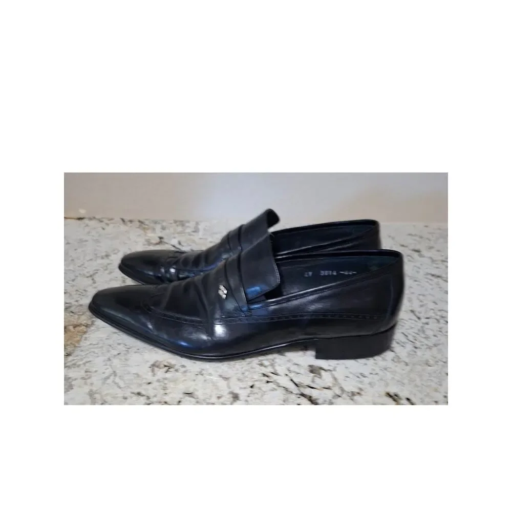 Fosco Mens Dress Shoes Loafers Sz 44/10.5 Black w/ Silver Hardware 3014